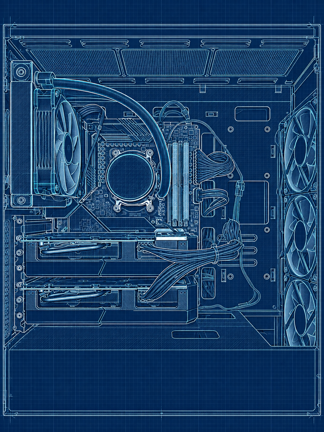 Blueprint-style illustration of theLAB’s dual GPU AI server